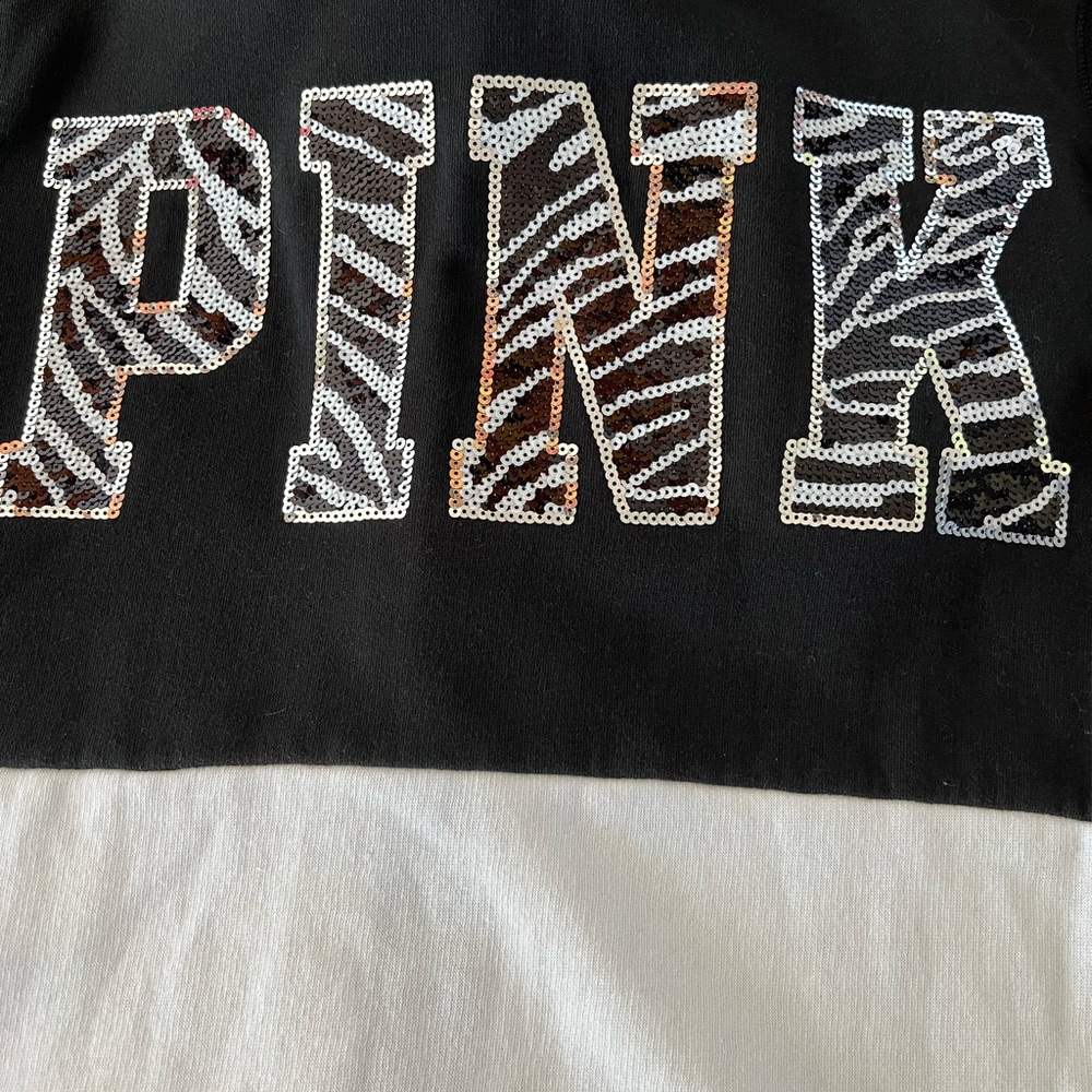 2014 NWT Victoria’s Secret PINK Zebra Print Bling Full Zip Up Varsity Hoodie M - Picture 6 of 13